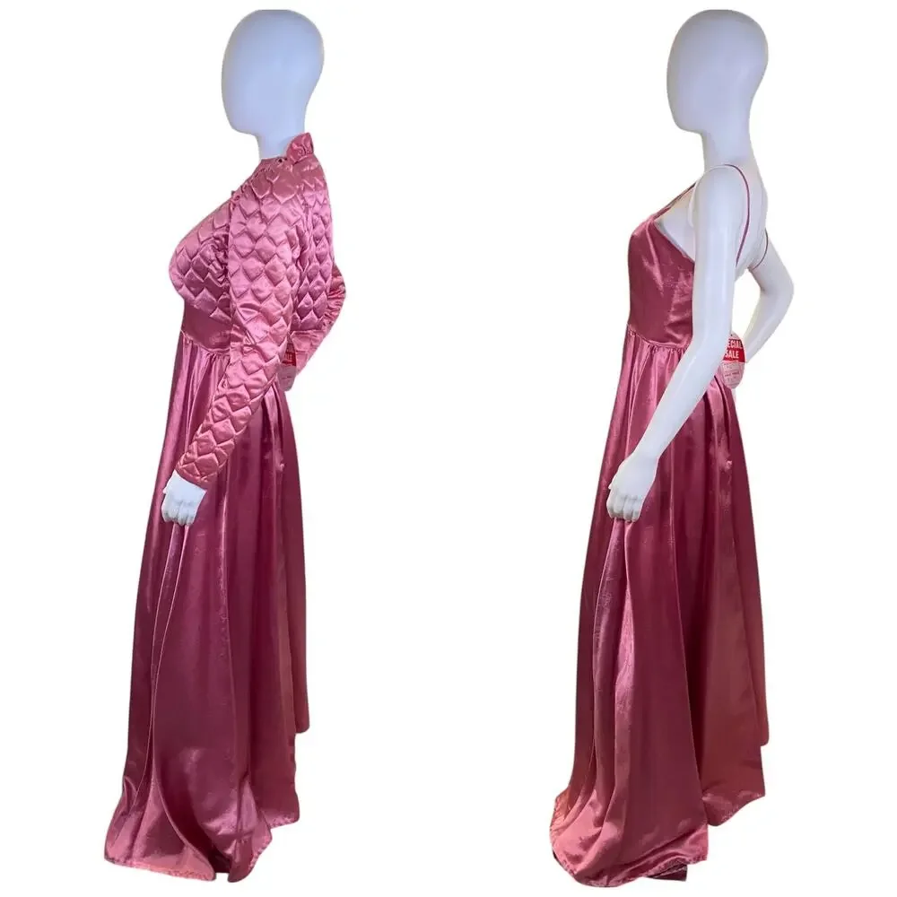NWT 1970s Vintage Dance Allure Alfred Angelo Pink Satin Gown Bolero Set